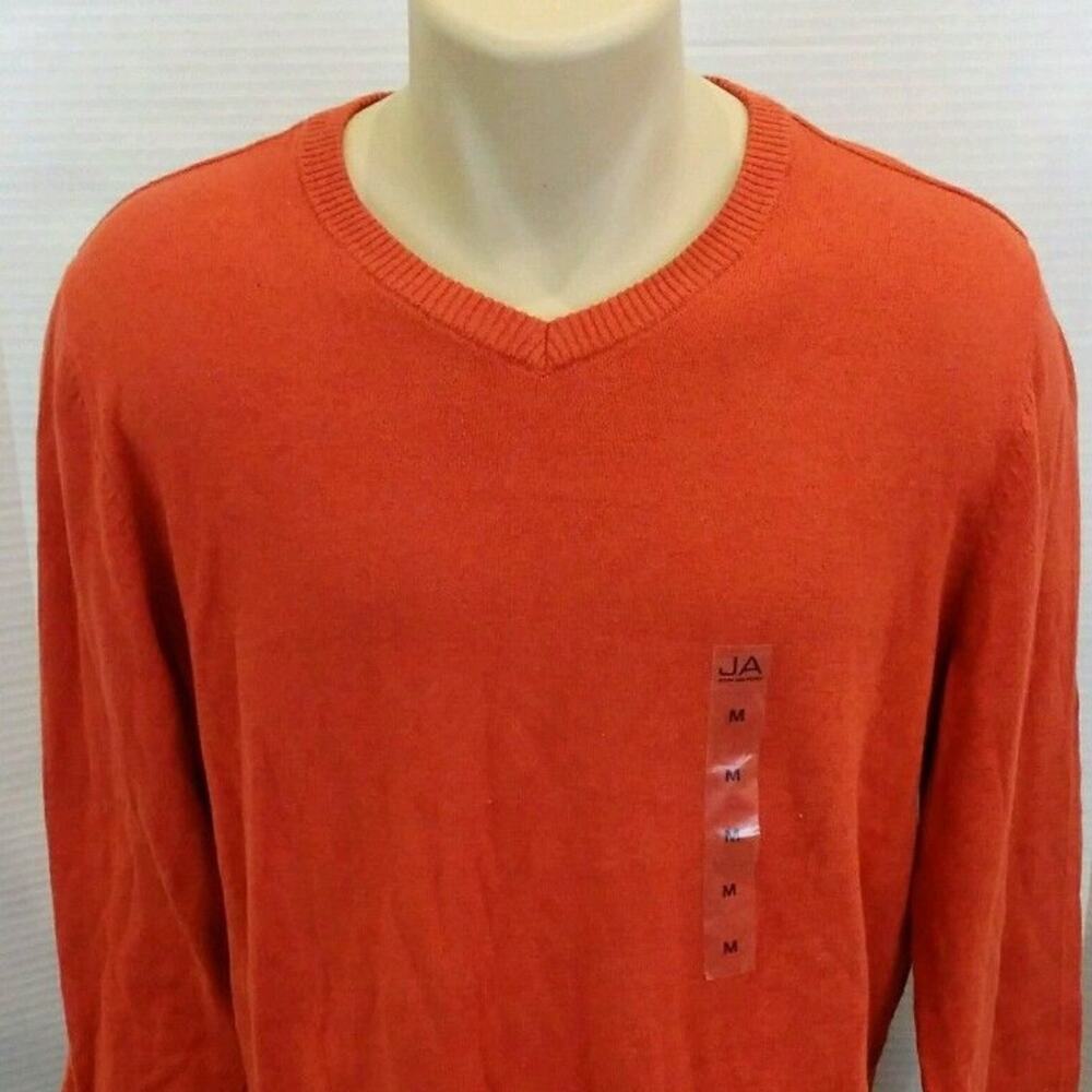 John Ashford Knit Sweater Ribbed VNeck M Orange Casual Pullover Long Sleeves